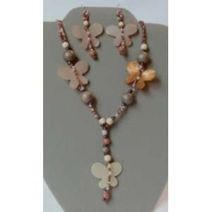   Bead Butterfly Necklace & Earring Set (Tans & Browns): Everything Else