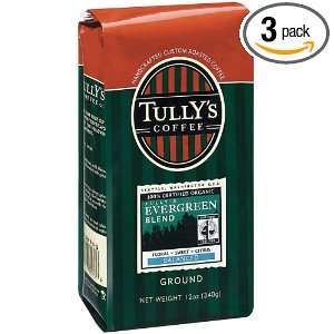 Tullys Coffee Certified Organic Evergreen Blend, Ground , 12 Ounce 