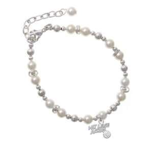Silver Hit Like a Girl with Enamel Volleyball Czech Pearl Beaded 