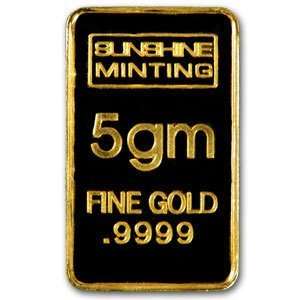   Sunshine Minting 5 Grams Pure .9999 Gold Bullion Bar 
