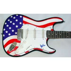  Cheap Trick Tom Autographed Signed USA Flag Guitar & Proof 