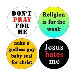 Set of 4 ANTI RELIGION Pinback Buttons 1.25 Pins / Badges 