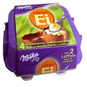 Milka LOFFEL Ei, Filled Chocolate Eggs, 4 piece, 136g  