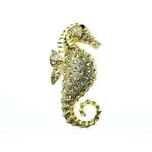   Golden Tone Seahorse Sea Creature Brooch Pin Costume Jewelry Jewelry