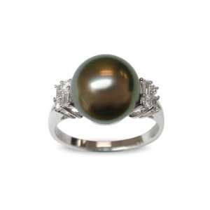 Size 6 18K white gold Cyrus Black Tahitian south sea cultured pearl 
