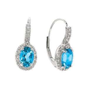   Blue Topaz & Diamond Earrings in 14k White Gold (2.10 ctw) Jewelry
