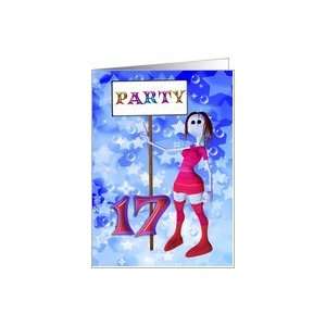  17th birthday Party invitation signpost with stars and 