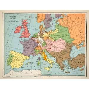  1929 Lithograph Color Map Europe 18th Century France 