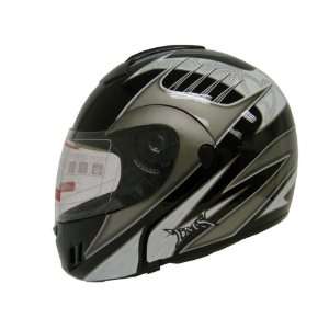 TMS Tribal Black Modular FLIP up Full Face Motorcycle Helmet Dot (XX 