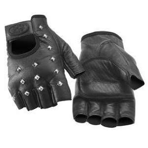 River Road Vegas Studded Black Leather Motorcycle Fingerless Gloves 