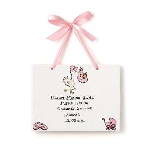  Personalized Stork Girl Birth Certificate Tile: Baby