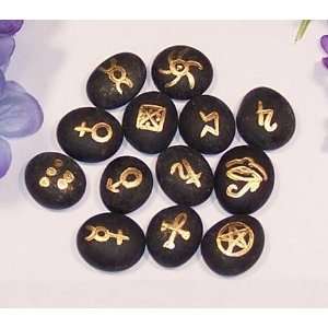 Rune Sets:Frosted Black Glass Gems Talking Runes.
