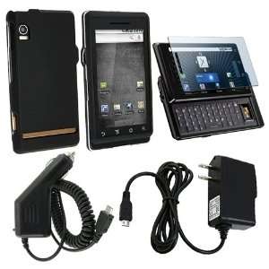  BLK CASE COVER+CAR+HOME CHARGER+LCD FOR MOTOROLA DROID 