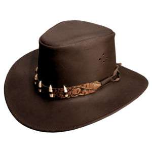 Kakadu Crock Hat   Leather   Brown wide brim  
