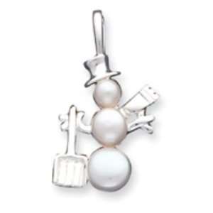  Sterling Silver Cultured Pearl Snowman Pendant: Jewelry