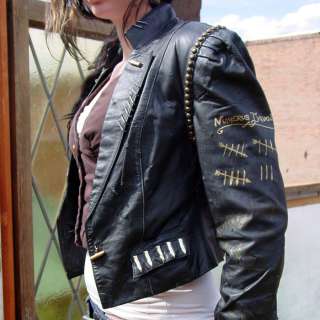 OOAK Vintage Zombie Apocalypse Leather Jacket Size 4 6  