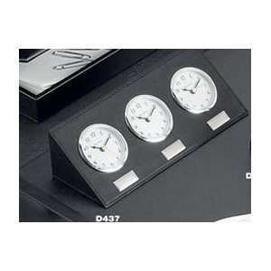  Triple Time Zone Clock Black Leather: Kitchen & Dining