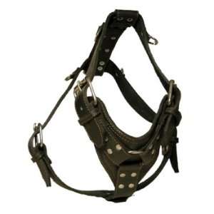  1 1/4 Ring Black Leather Harness   Large (Fits neck size 