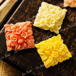 5Mixed Assorted Square Resin Flower Cabochon Bead RB575  