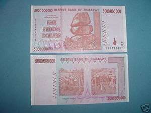 Zimbabwe Currency 5 Billion Note Mint & Consecutive New  