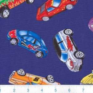  45 Wide Race Cars Blue Fabric By The Yard: Arts, Crafts 