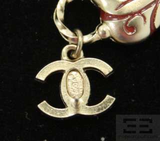 Chanel Pale Gold & Red Monogram Heart Drop Earrings 09A  