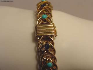 Signed French 18k Sapphire Turquoise Bracelet 48.7grams  