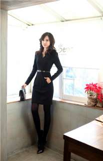 New Womens Office Lady Stylish Business Long Sleeve Mini Dress Cut V 