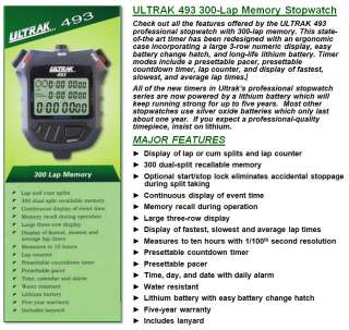 ULTRAK 493 300 Lap Stopwatch, Countdown Timer, Pacer  