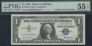 1957 $1.00 SILVER L12345678A P.M.G #55EPQ  