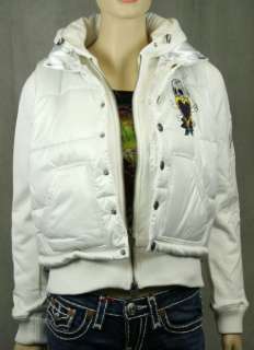 Ed Hardy womens Love Kills Slowly White Vest Jacket PUFF layered 