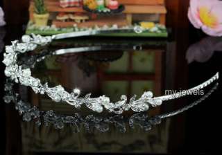 Bridal Wedding Flower Faux Pearl Headband Tiara T1414  