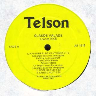 Claude Valade: Chante Noel LP NM Canada Telson AE 1516  