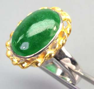 Silver.925 Ring Natural Jade Cabochon Green Color 57T06  