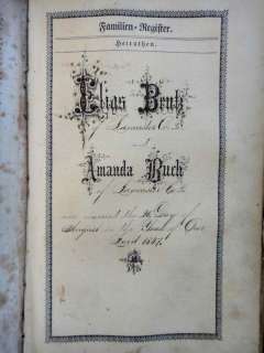 1847 antique BUCH FAMILY GERMAN BIBLE ornate penmanship LANCASTER 