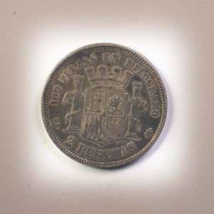 1870 Spain 2 Pesetos Silver Coin High Grade  