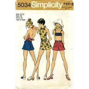  Simplicity 5034 Teens Retro Bra Halter Top Pantskirt Size 