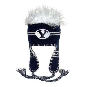 Snowfire BYU Cougars Blue Beanie Hat / Cap with Ear Flaps, White Hair 