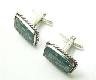 Colorful Ancient Roman Glass 925 Silver Cufflinks  