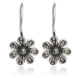  Sterling Silver Marcasite Daisy Wire Earrings: Jewelry