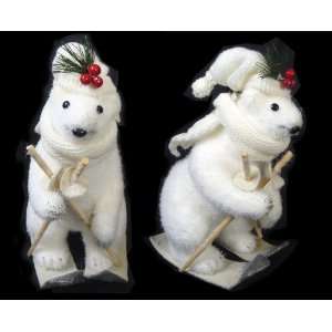  11 Downhill Skiing Polar Bear with Poles, Scarf and Holly 