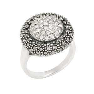  Sterling Silver Marcasite and Round Pave Crystal Ring 