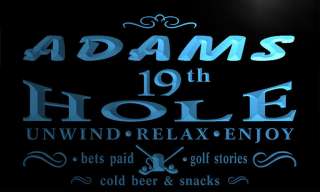 pi1036 b Adams Golf 19th Hole Bar Neon Beer 3D Sign  