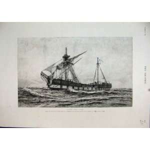  1892 Ship Sails Wrecked After Gale Stormy Sea Old Print 