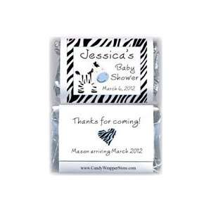   MINIBS239B   Miniature Baby Shower Blue Zebra Candy Bar Wrappers Baby