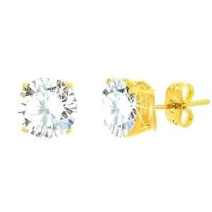   14K Gold over .925 Sterling Silver Round 8MM CZ Stud Earrings: Jewelry