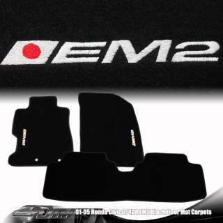 01 05 Honda Civic EX EM2 JDM 3 Piece Set Black Floor Mats with White 