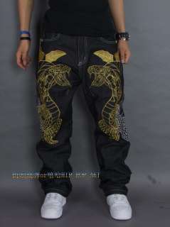 NEW Crown Holder Embroidery snake mens hip hop jeans W 32 40  