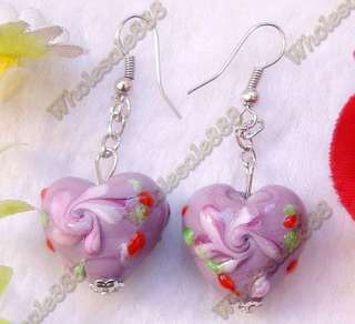 Heart lampwork glass beads earrings 6pairs Purple Free~  