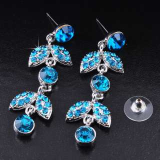 W27870bridal blue rhinestrone Necklace Earring 1set  